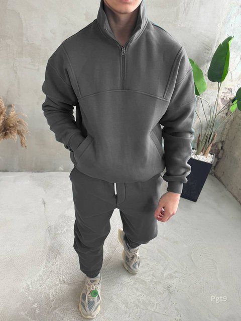 Чоловічий oversize костюм на флісі у темно-сірому кольорі pgt9n фото