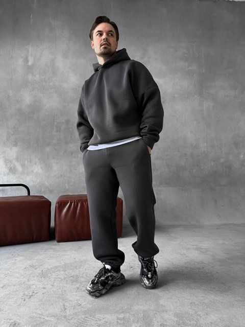 Чоловічий oversize спортивний костюм худі+штани у графітовому кольорі kos44 фото