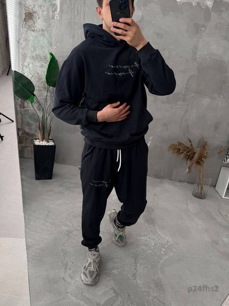 Чоловічий костюм худі+штани з принтом у графітовому кольорі p24fhs2 фото