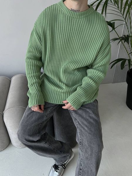 Мужской oversize свитер в зеленом цвете mr102 фото