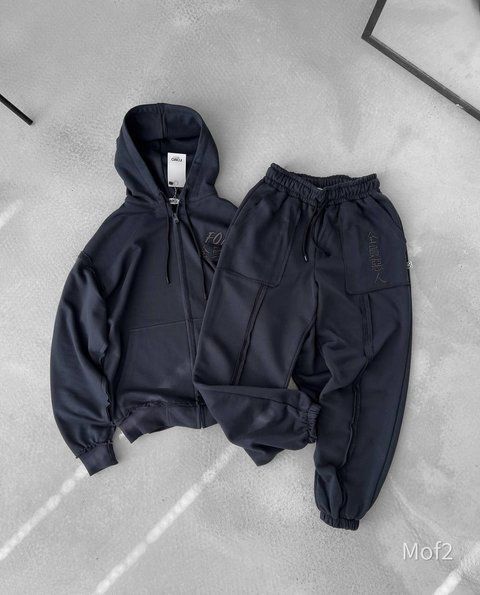 Мужской oversize спортивный костюм в графитовом цвете mof2 фото