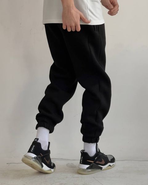 Мужские oversize брюки на флисе в черном цвете n04202 фото