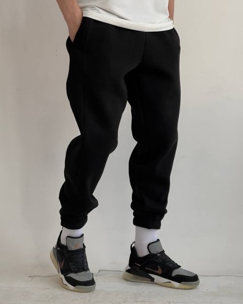 Мужские oversize брюки на флисе в черном цвете n04202 фото
