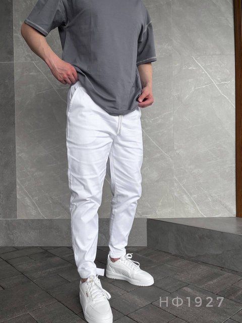Мужские базовые брюки Jogger в белом цвете нф1927-L фото