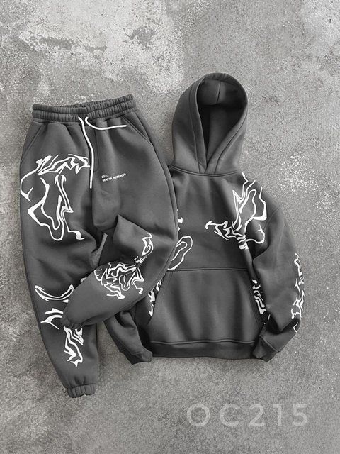 Мужской oversize спортивный костюм с принтом в графитовом цвете p20fhs9 фото