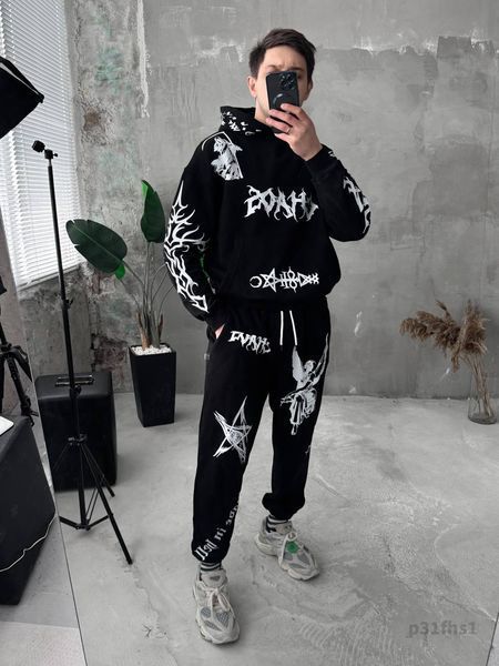 Мужской oversize костюм с принтом в черном цвете p31fhs1 фото