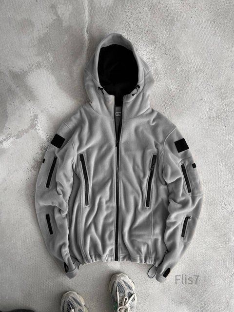 Чоловіча флісова oversize кофта у сірому кольорі flis7 фото