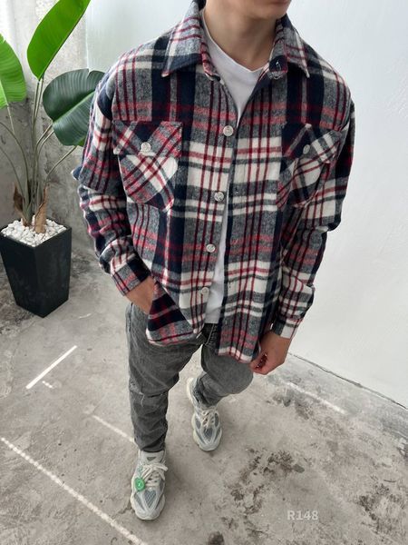 Мужская байковая oversize рубашка в клетку r148 фото