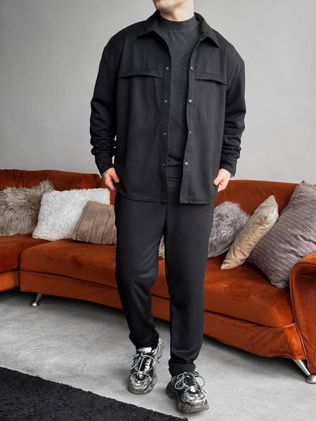 Чоловічий oversize костюм сорочка + штани у чорному кольорі rb7 фото