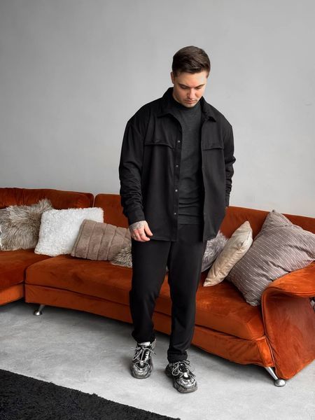 Чоловічий oversize костюм сорочка + штани у чорному кольорі rb7 фото