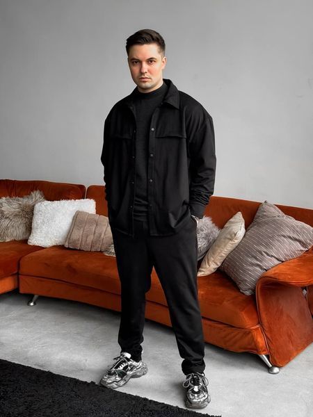 Чоловічий oversize костюм сорочка + штани у чорному кольорі rb7 фото