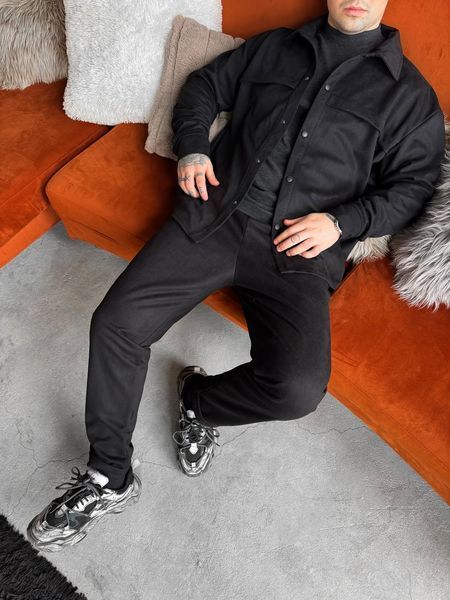 Чоловічий oversize костюм сорочка + штани у чорному кольорі rb7 фото