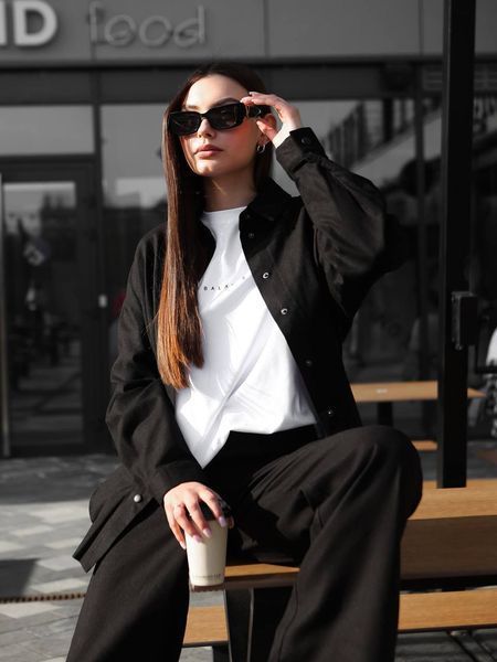 Жіночий oversize комплект сорочка + штани у чорному кольорі ri1 фото