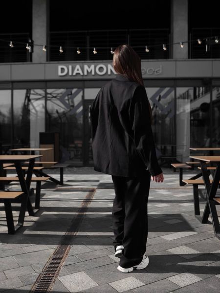 Жіночий oversize комплект сорочка + штани у чорному кольорі ri1 фото