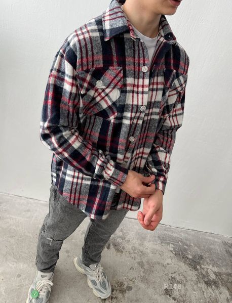 Мужская байковая oversize рубашка в клетку r148 фото