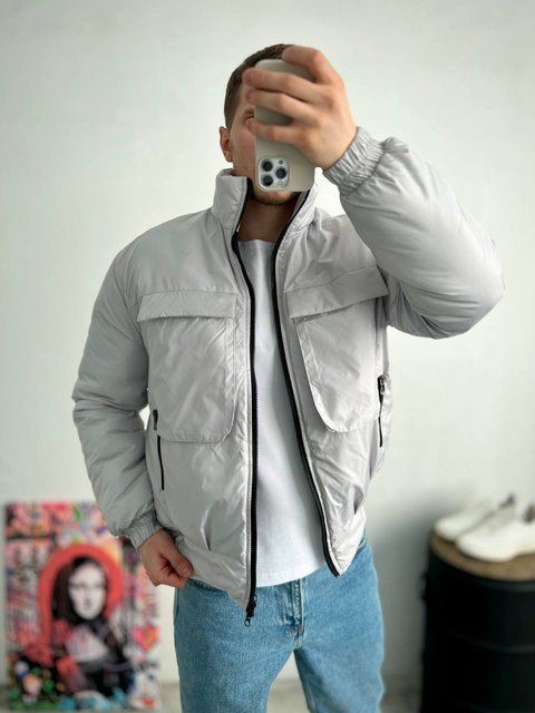 Чоловіча oversize куртка без капюшона у сірому кольорі jr-k200sil фото