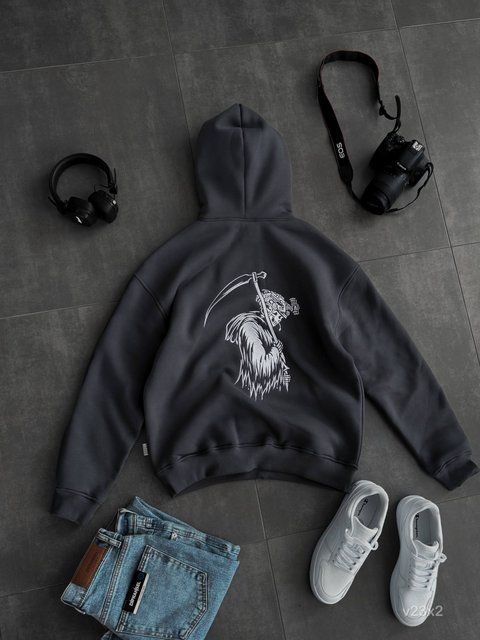 Чоловіче oversize худі у графітовому кольорі v23x2 фото