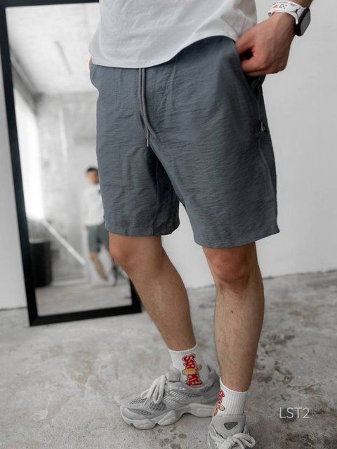 Мужские льняные oversize шорты в графитовом цвете lst2 фото