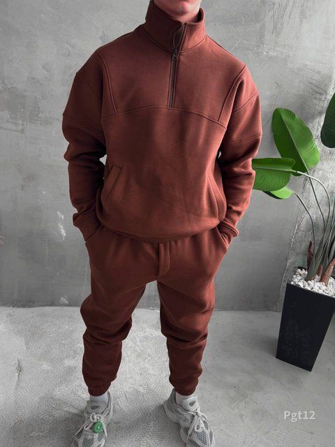 Мужской oversize костюм на флисе в коричневом цвете pgt12n фото