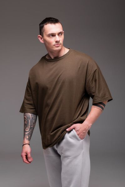Мужская oversize футболка в цвете хаки 2387kh фото