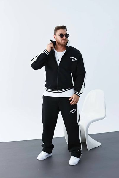 Чоловічий oversize флісовий костюм у чорному кольорі cb3045 фото