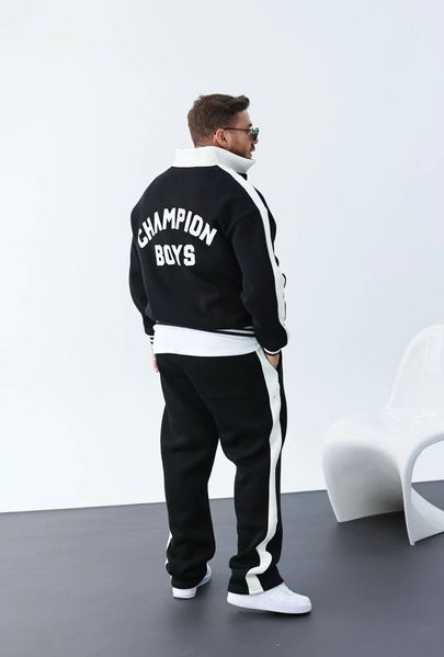 Чоловічий oversize флісовий костюм у чорному кольорі cb3045 фото