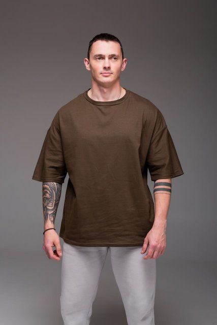 Мужская oversize футболка в цвете хаки 2387kh фото