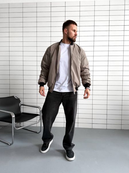 Мужской oversize бомбер из плащевки в бежевом цвете rd539bga-S фото