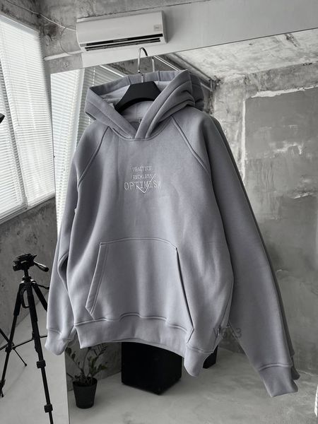 Чоловіче oversize худі з вишивкою у сірому кольорі v6x3 фото