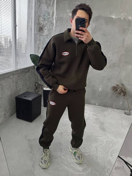 Мужской oversize костюм на флисе в цвете хаки aln7k фото