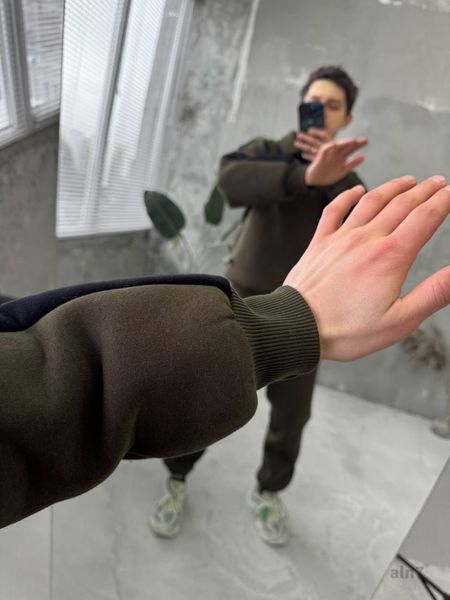 Мужской oversize костюм на флисе в цвете хаки aln7k фото