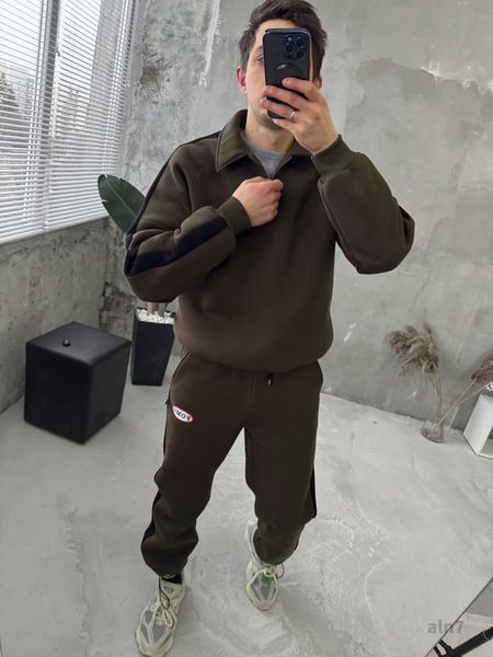 Мужской oversize костюм на флисе в цвете хаки aln7k фото