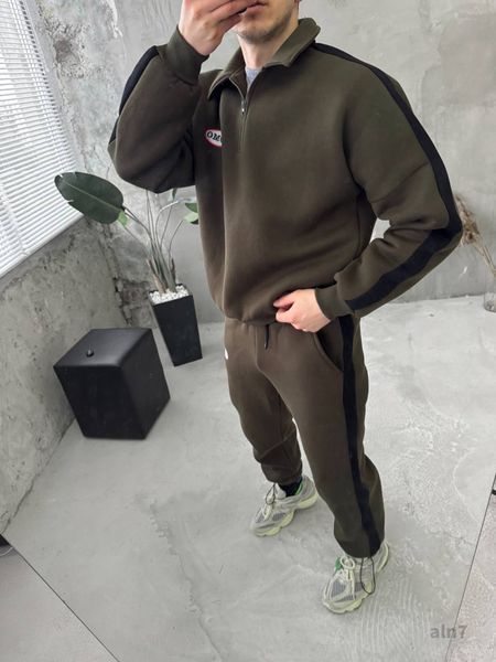 Мужской oversize костюм на флисе в цвете хаки aln7k фото