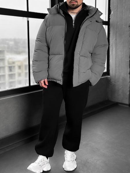 Чоловічий пуховик oversize у сірому кольорі dp24n фото
