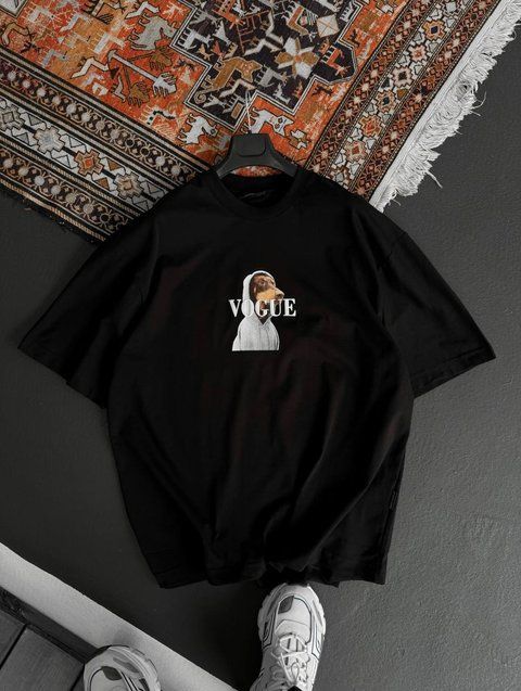 Мужская oversize футболка с принтом в черном цвете bs270 фото