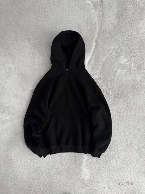 Чоловіче oversize худі на флісі у чорному кольорі x1_flis фото
