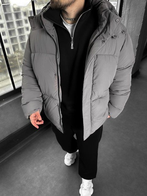 Чоловічий пуховик oversize у сірому кольорі dp24n фото