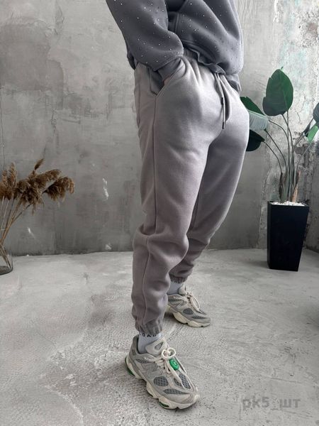 Мужские oversize флисовые джоггеры в сером цвете pk5 фото