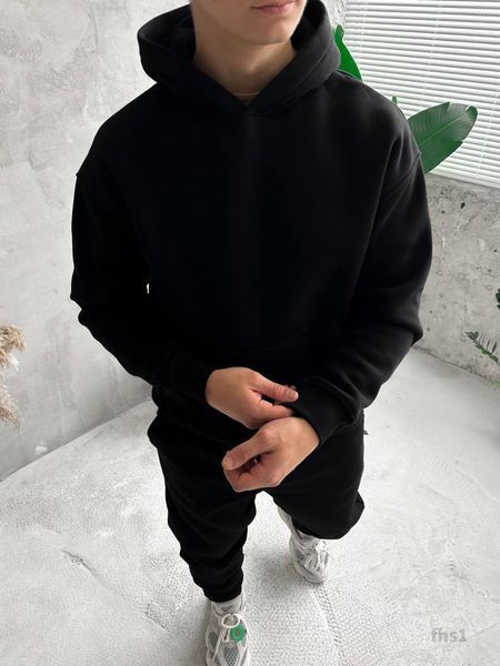 Мужской oversize костюм худи+брюки в черном цвете fhs1 фото