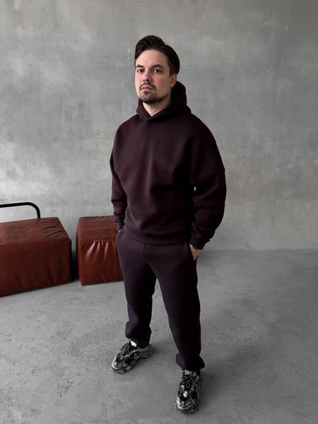 Мужской oversize спортивный костюм худи+брюки в коричневом цвете kos47 фото