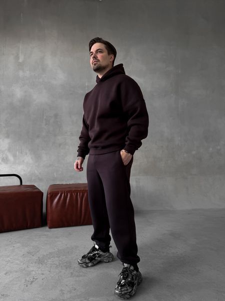 Мужской oversize спортивный костюм худи+брюки в коричневом цвете kos47 фото