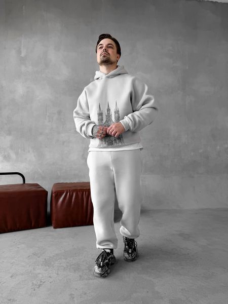 Мужской oversize спортивный костюм с принтом в сером цвете kos32 фото