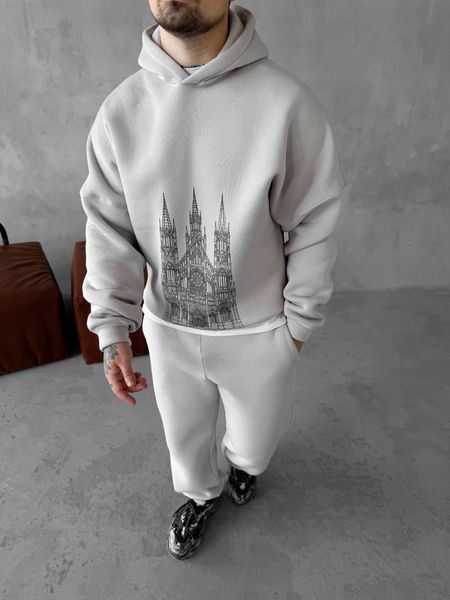 Мужской oversize спортивный костюм с принтом в сером цвете kos32 фото