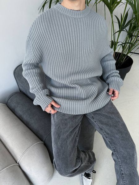 Мужской oversize свитер в сером цвете mr104 фото