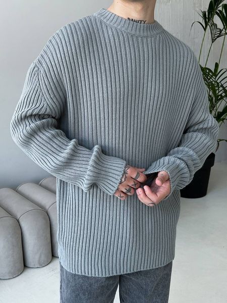 Мужской oversize свитер в сером цвете mr104 фото