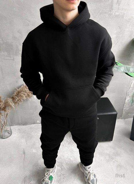 Мужской oversize костюм худи+брюки в черном цвете fhs1 фото
