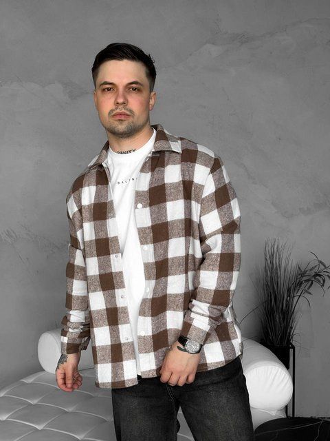 Мужская oversize рубашка в коричневом цвете kl29 фото