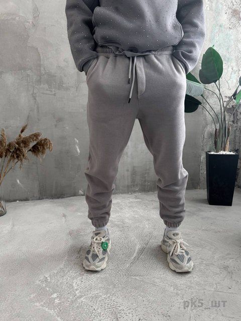 Мужские oversize флисовые джоггеры в сером цвете pk5 фото