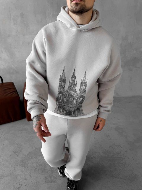 Мужской oversize спортивный костюм с принтом в сером цвете kos32 фото