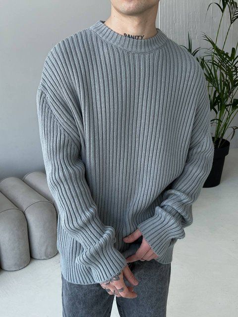 Мужской oversize свитер в сером цвете mr104 фото